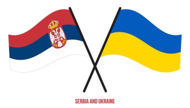 Sırbistan ve Ukrayna Bayrakları Geçildi ve Sallanan Düz Tarz. Resmi Orantı. Renkleri Düzelt.