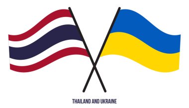 Tayland ve Ukrayna Bayrakları Çapraz ve Sallanan Düz Tarz. Resmi Orantı. Renkleri Düzelt.