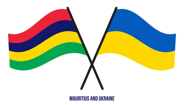 Drapeaux Maurice Ukraine Croisés Agitant Style Plat Proportion Officielle Couleurs — Image vectorielle