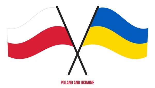 Flagi Polski Ukrainy Przekroczyły Machały Płaskim Stylem Oficjalna Proporcja Prawidłowe — Wektor stockowy