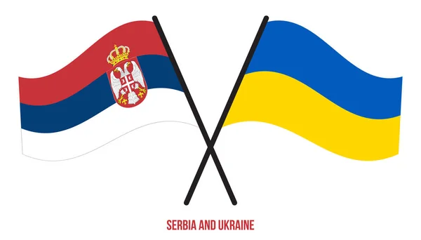 Serbia Ukraine Flags Crossed Waving Flat Style Official Proportion Correct — Stock Vector