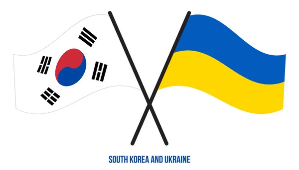 Coreia Sul Ucrânia Bandeiras Cruzadas Acenando Estilo Plano Proporção Oficial — Vetor de Stock