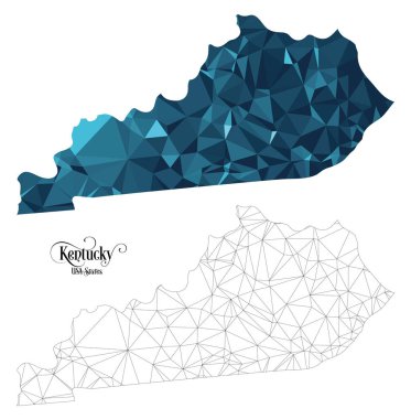 Kentucky Eyaleti Low Poly Haritası (USA). Beyaz Arkaplanda Çokgen Şekil Vektörü İllüstrasyonu. Amerika Eyaletleri Bölgesi.