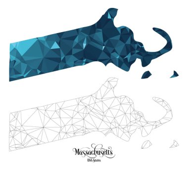 Massachusetts Eyaleti (ABD) Düşük Poli Haritası. Beyaz Arkaplanda Çokgen Şekil Vektörü İllüstrasyonu. Amerika Eyaletleri Bölgesi.