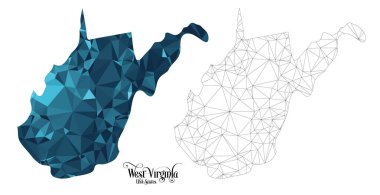 Batı Virginia Eyaleti Low Poly Haritası (USA). Beyaz Arkaplanda Çokgen Şekil Vektörü İllüstrasyonu. Amerika Eyaletleri Bölgesi.