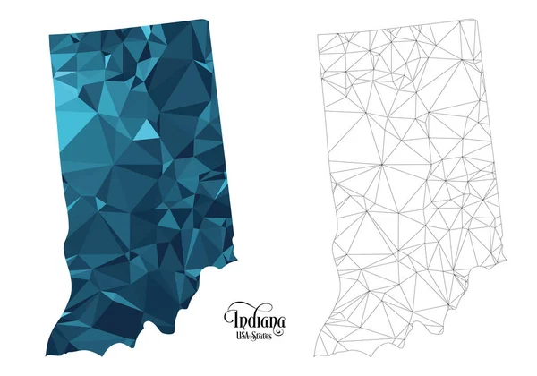 Low Poly Map Indiana State Inglés Ilustración Vectorial Forma Poligonal — Archivo Imágenes Vectoriales