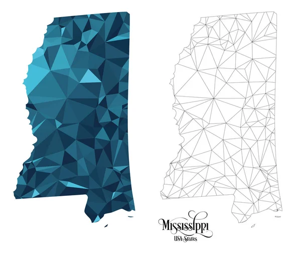 Niska Mapa Stanu Mississippi Usa Wielokątna Ilustracja Wektora Kształtu Białym — Wektor stockowy