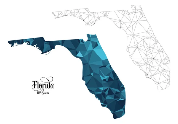 Low Poly Karte Des Bundesstaates Florida Usa Polygonal Shape Vector — Stockvektor