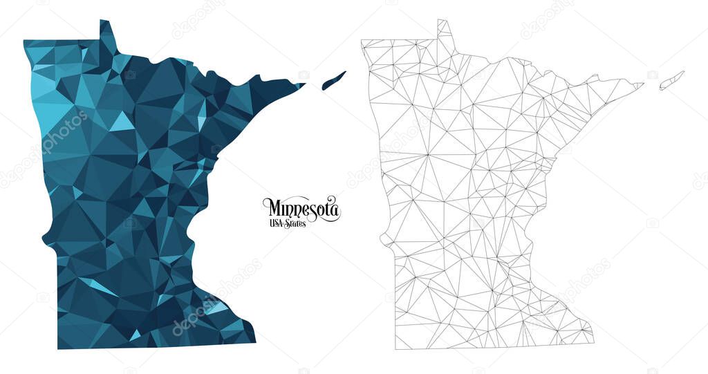 Low Poly Map of Minnesota State (USA). Polygonal Shape Vector Illustration on White Background. States of America Territory.