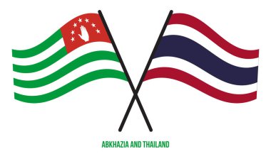 Abhazya ve Tayland Bayrakları Çapraz ve Sallanan Düz Stil. Resmi Orantı. Renkleri Düzelt.