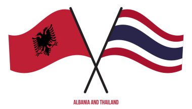 Arnavutluk ve Tayland Bayrakları Çapraz ve Sallanan Düz Stil. Resmi Orantı. Renkleri Düzelt.