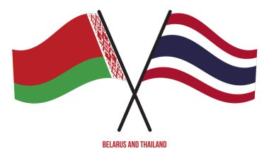 Beyaz Rusya ve Tayland bayrakları çaprazlandı ve düz sallandı. Resmi Orantı. Renkleri Düzelt.