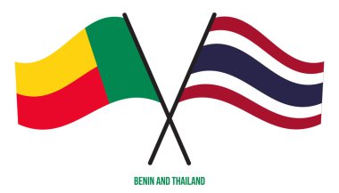 Benin ve Tayland Bayrakları çapraz ve Sallanan Düz Stil. Resmi Orantı. Renkleri Düzelt.