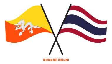 Bhutan ve Tayland Bayrakları çapraz ve Sallanan Düz Stil. Resmi Orantı. Renkleri Düzelt.