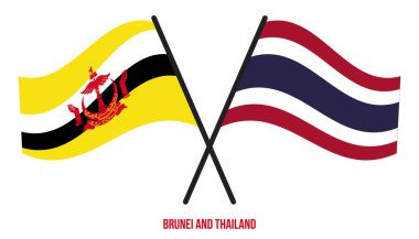 Brunei ve Tayland Bayrakları Çapraz ve Sallanan Düz Stil. Resmi Orantı. Renkleri Düzelt.