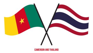 Kamerun ve Tayland Bayrakları Çapraz ve Sallanan Düz Stil. Resmi Orantı. Renkleri Düzelt.