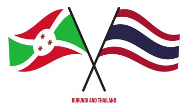 Burundi ve Tayland Bayrakları Çapraz ve Sallanan Düz Stil. Resmi Orantı. Renkleri Düzelt.