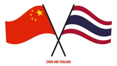 Çin ve Tayland Bayrakları Çarpıştı ve Sallanan Düz Stil. Resmi Orantı. Renkleri Düzelt.