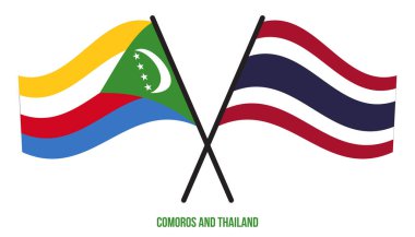 Komorolar ve Tayland Bayrakları çapraz ve Sallanan Düz Stil. Resmi Orantı. Renkleri Düzelt.