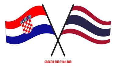 Hırvatistan ve Tayland Bayrakları Çarpıştı ve Sallanan Düz Stil. Resmi Orantı. Renkleri Düzelt.