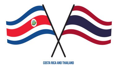 Kosta Rika ve Tayland bayrakları çapraz ve düz sallanıyor. Resmi Orantı. Renkleri Düzelt.