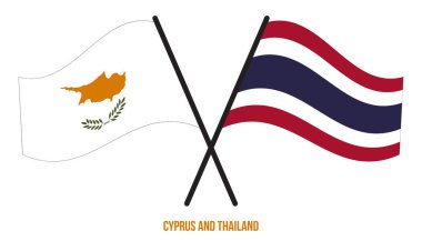 Kıbrıs ve Tayland Bayrakları Çapraz ve Dalgalı Düz Stil. Resmi Orantı. Renkleri Düzelt.