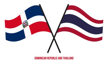 Dominik Cumhuriyeti ve Tayland Bayrakları Çapraz ve Sallanan Düz Stil. Resmi Orantı.