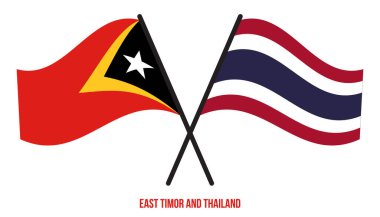 Doğu Timor ve Tayland Bayrakları Çapraz ve Sallanan Düz Stil. Resmi Orantı. Renkleri Düzelt.