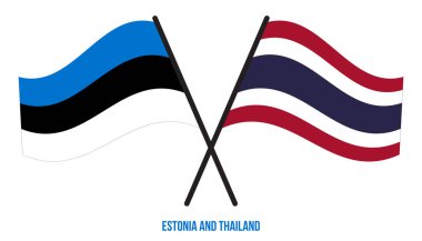 Estonya ve Tayland Bayrakları Çapraz ve Sallanan Düz Stil. Resmi Orantı. Renkleri Düzelt.