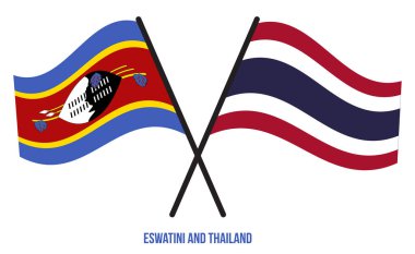 Eswatini ve Tayland Bayrakları Çapraz ve Sallanan Düz Stil. Resmi Orantı. Renkleri Düzelt.