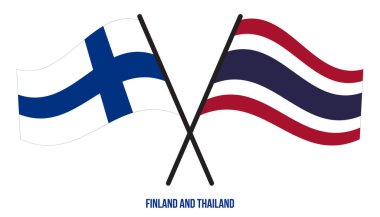 Finlandiya ve Tayland bayrakları çapraz ve dalgalı düz stil. Resmi Orantı. Renkleri Düzelt.
