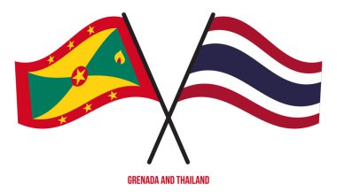 Grenada ve Tayland Bayrakları Çapraz ve Sallanan Düz Tarz. Resmi Orantı. Renkleri Düzelt.