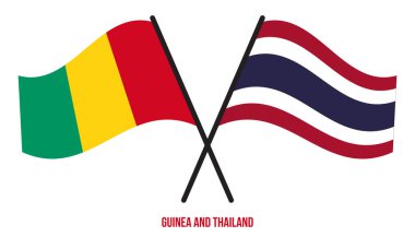 Gine ve Tayland Bayrakları Çapraz ve Sallanan Düz Tarz. Resmi Orantı. Renkleri Düzelt.