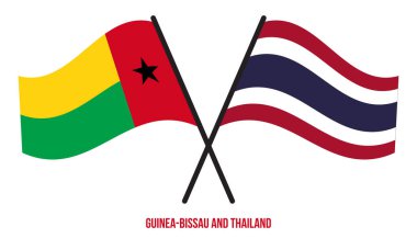 Gine-Bissau ve Tayland Bayrakları Çapraz ve Sallanan Düz Stil. Resmi Orantı. Renkleri Düzelt.