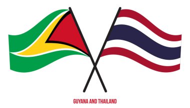 Guyana ve Tayland Bayrakları çapraz ve Sallanan Düz Stil. Resmi Orantı. Renkleri Düzelt.