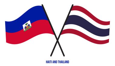 Haiti ve Tayland Bayrakları Çapraz ve Sallanan Düz Stil. Resmi Orantı. Renkleri Düzelt.