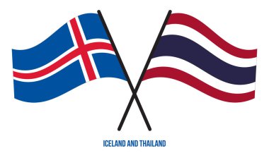 İzlanda ve Tayland bayrakları çapraz ve düz sallanıyor. Resmi Orantı. Renkleri Düzelt.