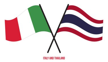 İtalya ve Tayland Bayrakları Çapraz ve Sallanan Düz Stil. Resmi Orantı. Renkleri Düzelt.