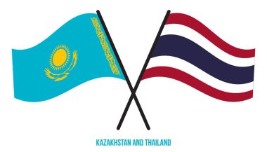 Kazakistan ve Tayland Bayrakları Çapraz ve Sallanan Düz Stil. Resmi Orantı. Renkleri Düzelt.