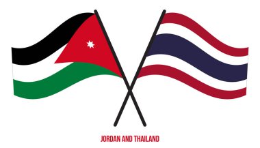 Ürdün ve Tayland Bayrakları Çapraz ve Sallanan Düz Stil. Resmi Orantı. Renkleri Düzelt.