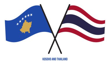 Kosova ve Tayland Bayrakları Çarpıştı ve Sallanan Düz Stil. Resmi Orantı. Renkleri Düzelt.