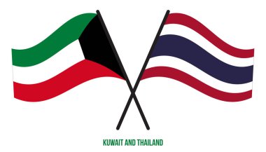 Kuveyt ve Tayland Bayrakları Çapraz ve Sallanan Düz Tarz. Resmi Orantı. Renkleri Düzelt.