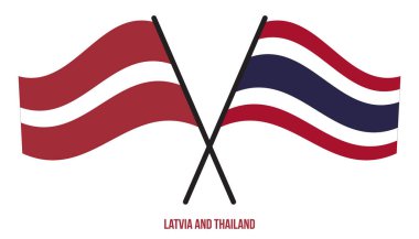 Letonya ve Tayland Bayrakları Çapraz ve Sallanan Düz Stil. Resmi Orantı. Renkleri Düzelt.