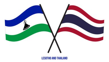 Lesotho ve Tayland Bayrakları Çapraz ve Sallanan Düz Stil. Resmi Orantı. Renkleri Düzelt.
