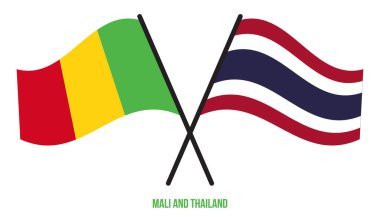 Mali ve Tayland Bayrakları Çapraz ve Sallanan Düz Stil. Resmi Orantı. Renkleri Düzelt.