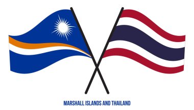 Marshall Adaları ve Tayland Bayrakları Çapraz ve Dalgalanan Düz Stil. Resmi Orantı. Renkleri Düzelt.