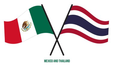 Meksika ve Tayland Bayrakları Çarpıştı ve Sallanan Düz Stil. Resmi Orantı. Renkleri Düzelt.