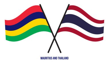 Mauritius ve Tayland bayrakları çapraz ve düz sallanıyor. Resmi Orantı. Renkleri Düzelt.
