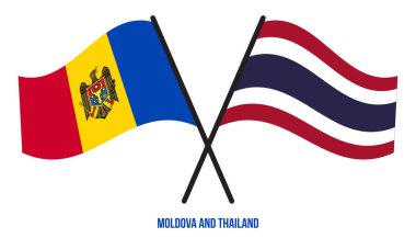 Moldova ve Tayland Bayrakları Çapraz ve Sallanan Düz Tarz. Resmi Orantı. Renkleri Düzelt.
