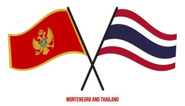Karadağ ve Tayland Bayrakları Çapraz ve Dalgalı Düz Stil. Resmi Orantı. Renkleri Düzelt.